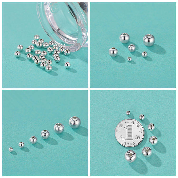 999足银珠子按克散珠光珠纯银配件DIY编绳小圆珠串珠材料饰品定制