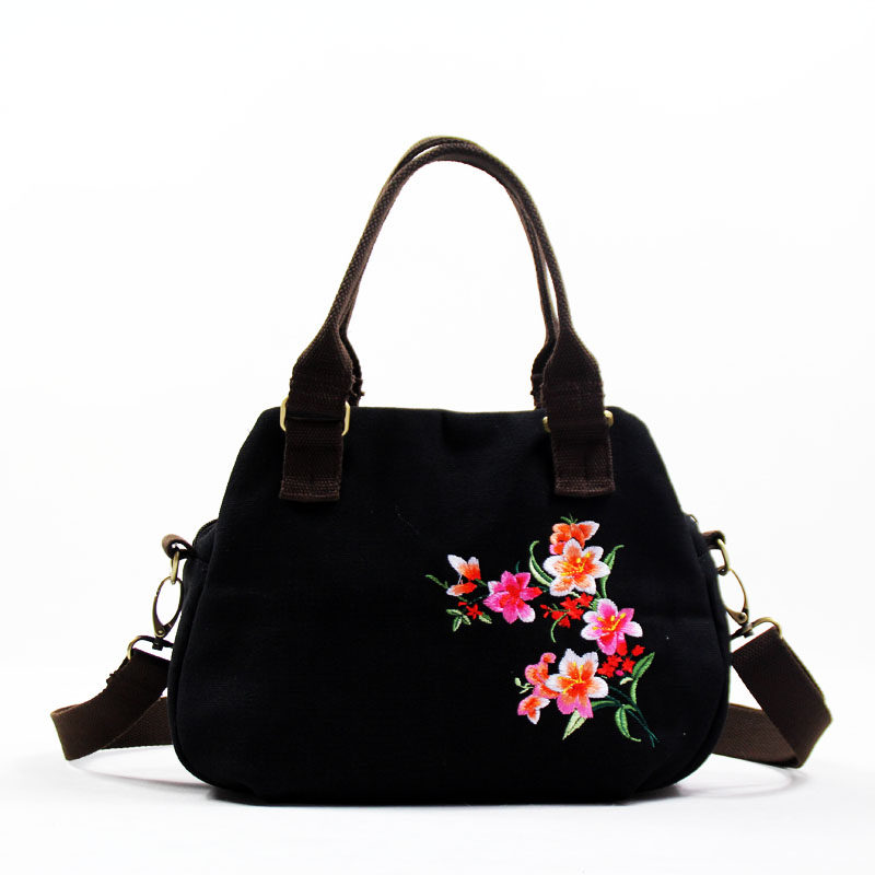 民族风帆布单肩斜跨手提多用包复古风刺绣花布艺女士包