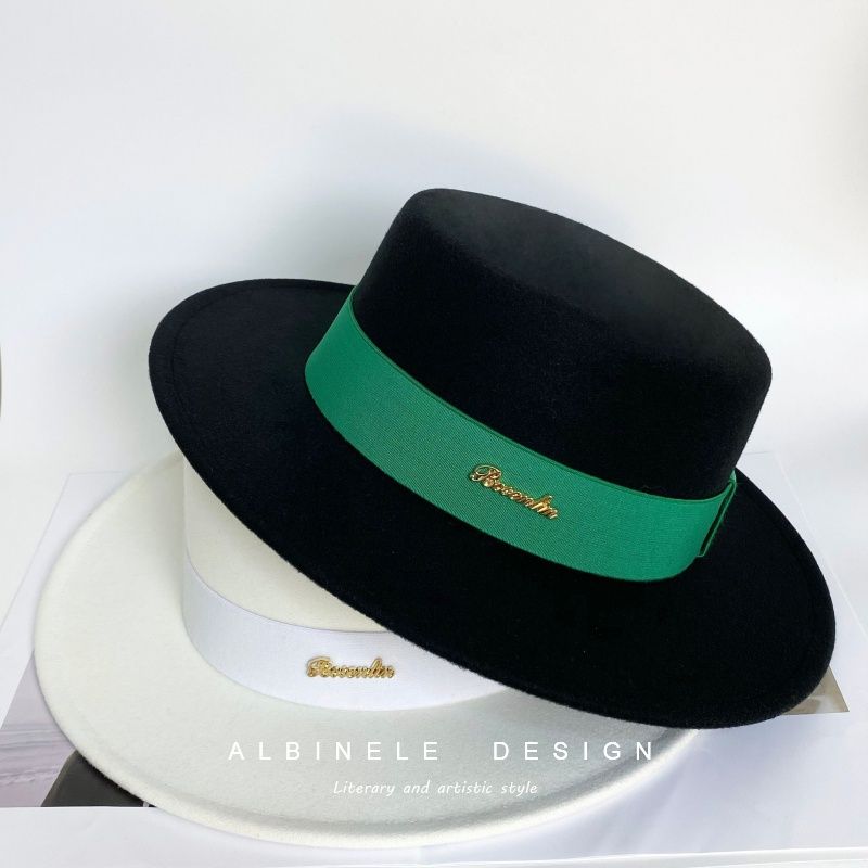 法式优雅时尚百搭毛呢帽赫本平沿礼帽女秋冬气质名媛英伦平顶帽子