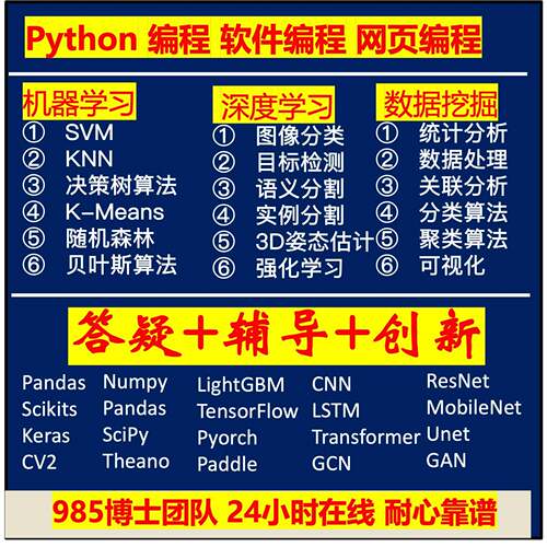 python带做图像分割检测分类识别OCR创新深度学习接单跑程序编程