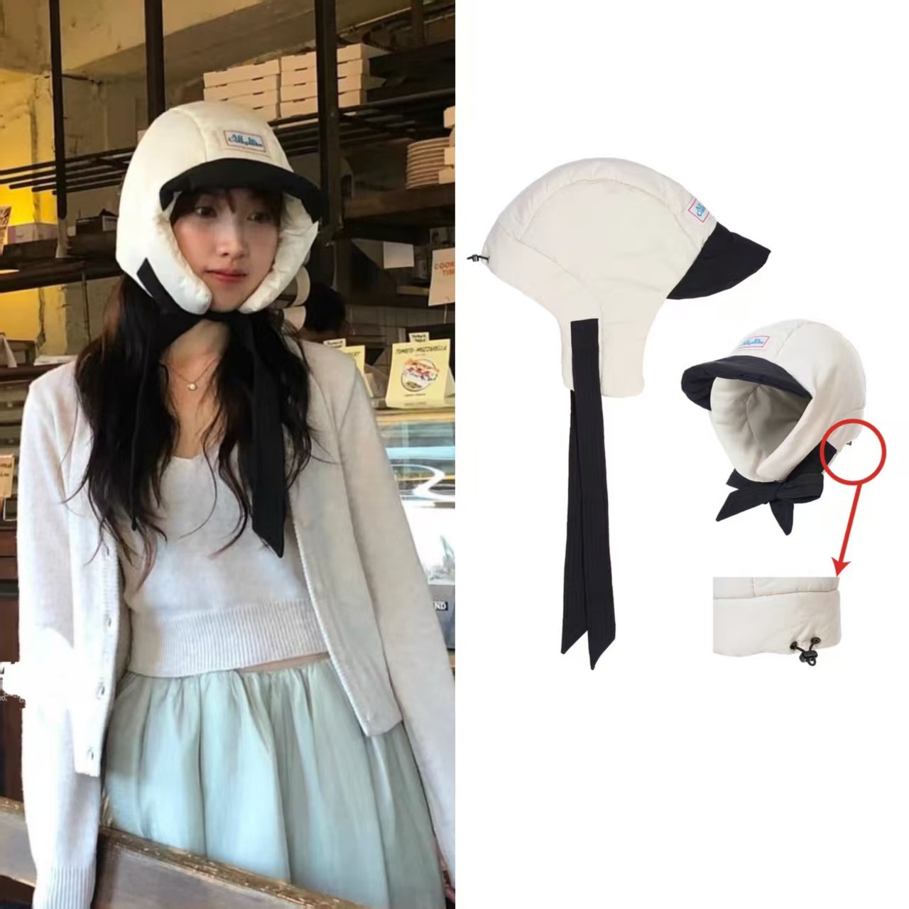 韩国小众权志龙GD同款拼色绑带夹棉抽绳保暖拼色拉克拉法帽雷锋帽