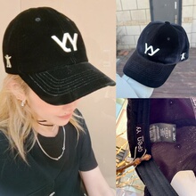 现货 25秋冬韩国新款open天鹅绒yy字母刺绣棒球帽鸭舌帽大帽檐