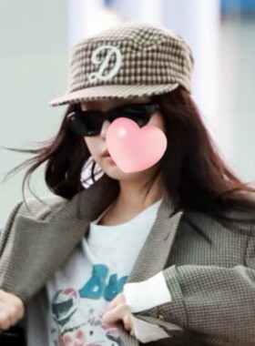 韩国东大门 Jennie同款 复古千鸟格英伦风平顶棒球帽鸭舌帽子