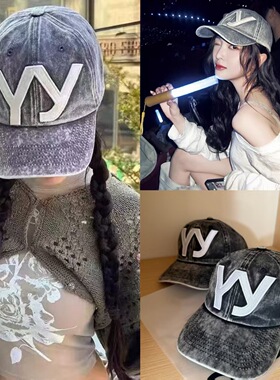 韩系  宣仪超越同款 水洗做旧大logo棒球帽鸭舌帽棒球帽 东大门