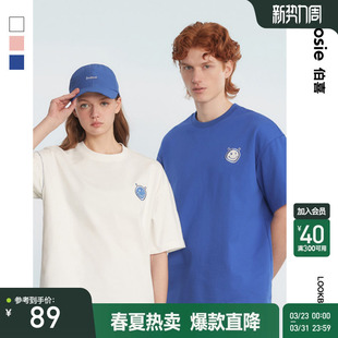 男情侣简约百搭笑脸贴布刺绣体恤女 短袖 bosie伯喜2025年夏季 新款