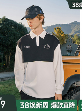 【小花人】bosie2025年秋季新款长袖polo衫男复古假两件拼接翻领T