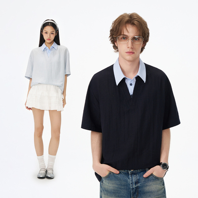 bosie假两件polo衫短袖T恤男女