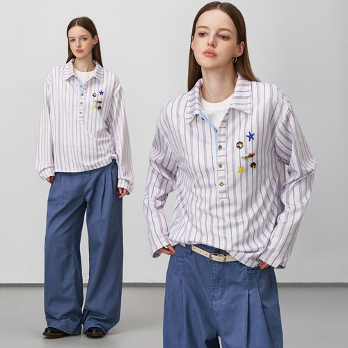 boise学院风条纹Polo衬衫男女
