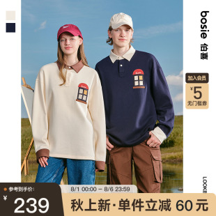 男情侣休闲外套潮 bosie伯喜2025年秋季 新款 拼接撞色领长袖 polo衫