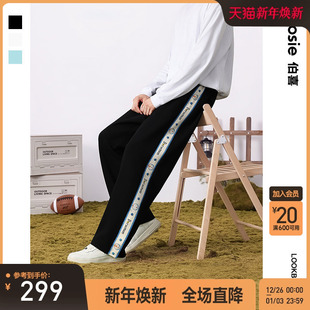 哆啦A梦 长裤 bosie2025年秋季 侧边印花开衩休闲运动卫裤 子 新款