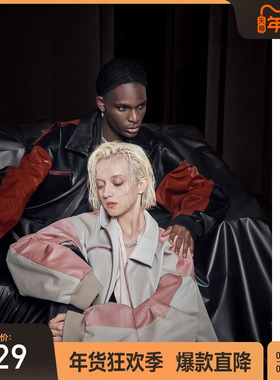 bosie伯喜2025年秋季新款夹克男情侣棒球服廓形鳄鱼纹仿皮短外套