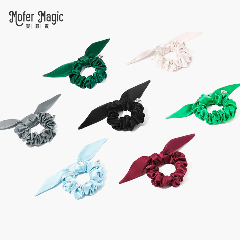 MoferMagic真丝蝴蝶结小肠发圈桑蚕丝小兔头花皮筋百搭马尾头发绳