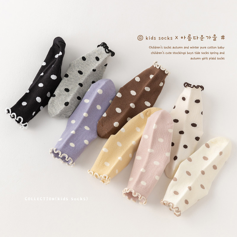 女童甜美波点木耳边中筒袜