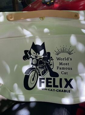 69原创 Felix复古机车帆布牛皮拼接报童包Vintage手提斜跨包-黑色
