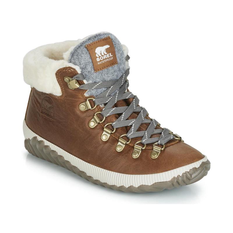 代购SOREL女士雪地靴防水保暖防滑耐磨棕色系带毛绒内衬金属鞋带