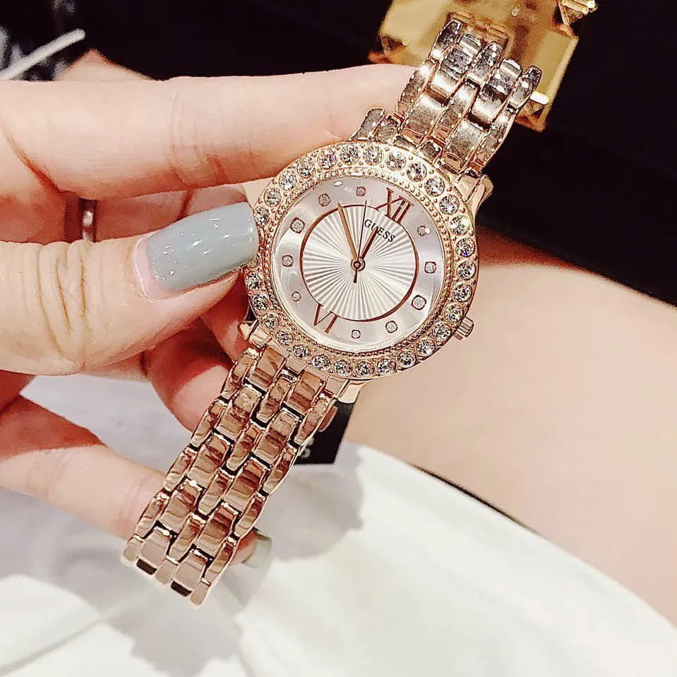 Guess Blush 盖斯手表女玫瑰金时尚休闲镶钻石英女表 W1062L3