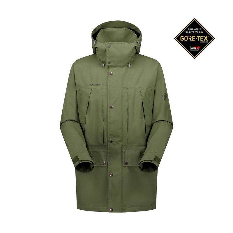 代购Mammut猛犸象冲锋衣男士防水防风透气保暖连帽长款纽扣开合