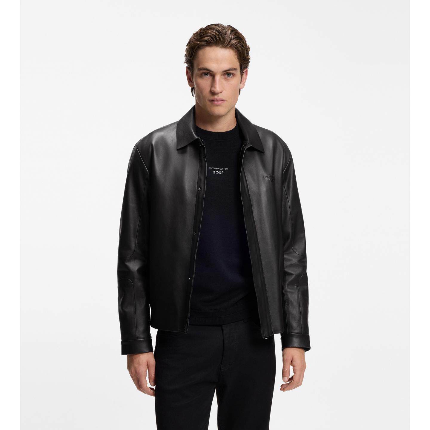 HugoBoss男士皮衣磁吸扣黑色