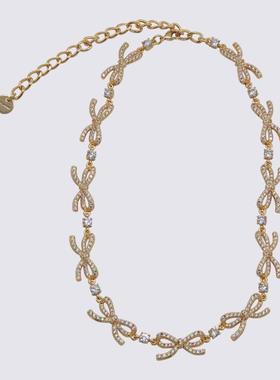 代购Self-Portrait项链女士优雅精致时尚百搭金色蝴蝶结设计水晶