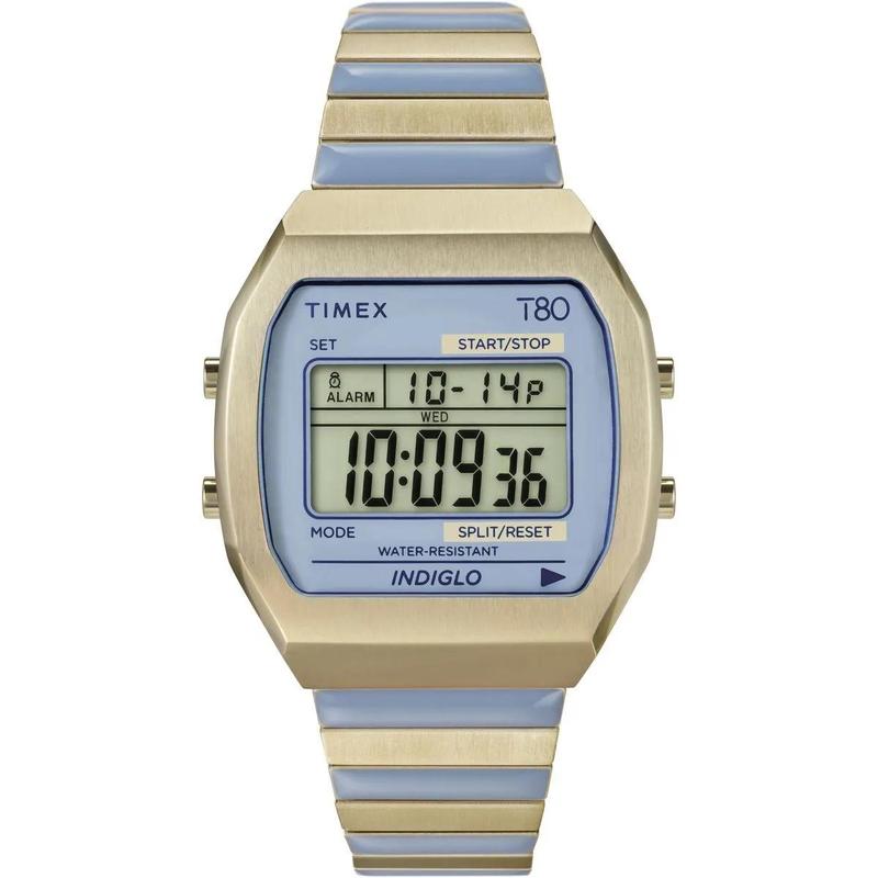 Timex/天美时数字腕表粉色表盘不锈钢表带米防水休闲运动