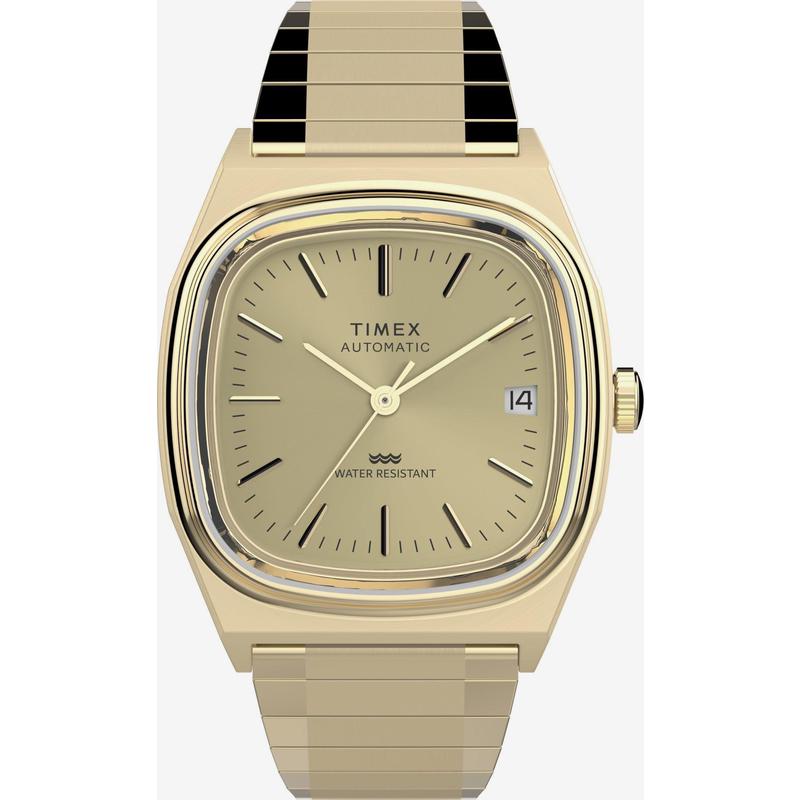 代购Timex天美时男士腕表日期自动上链防水计时金属钢带金色商务