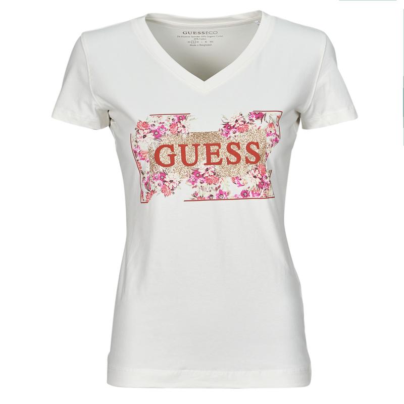 海外代购GUESS女士运动T恤V领印花休闲运动日常穿搭花卉LOGO上衣