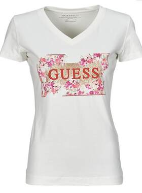 海外代购GUESS女士运动T恤V领印花休闲运动日常穿搭花卉LOGO上衣