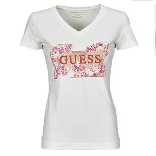 海外代购GUESS女士运动T恤V领印花休闲运动日常穿搭花卉LOGO上衣
