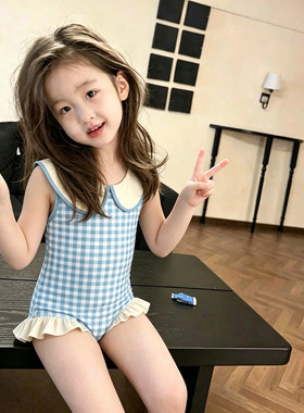 宝宝泳衣女儿童娃娃领连体韩版新款游泳衣宝宝亲肤舒适游玩泳装