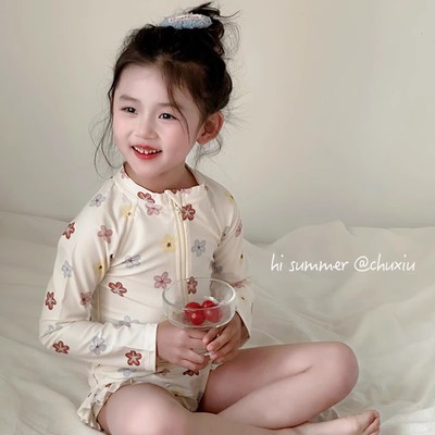 ins儿童泳衣新款长袖速干防晒