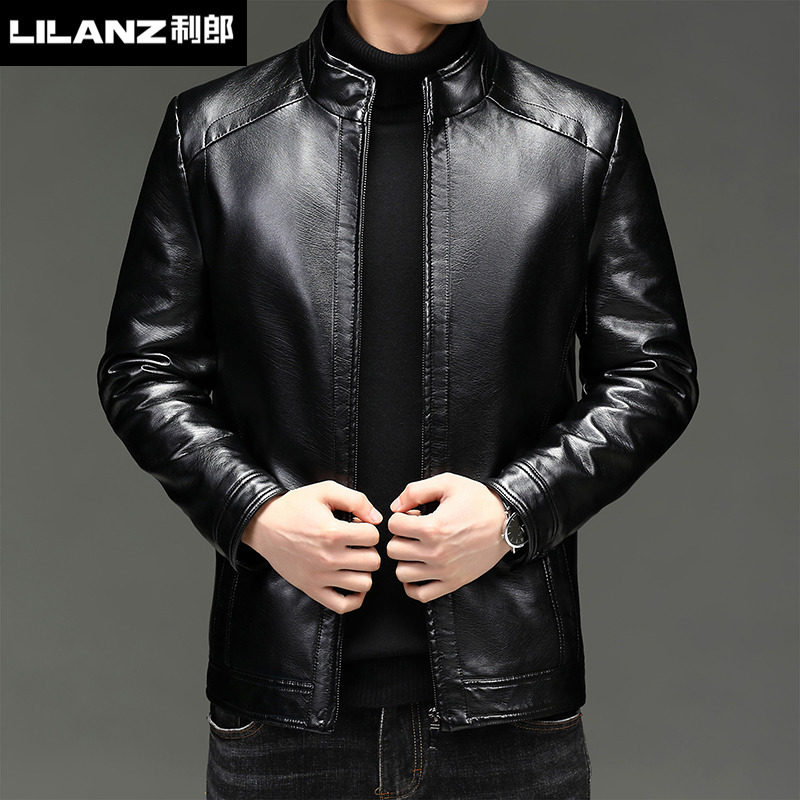 利郎男装翻领绵羊皮皮衣男2023秋冬新款商务休闲真皮夹克宽松外套