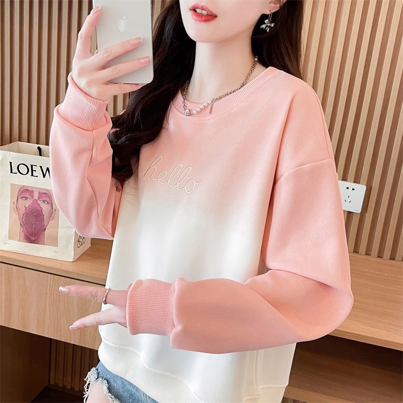 早秋渐变色设计感卫衣女春秋季2024新款宽松小个子长袖t恤上衣潮