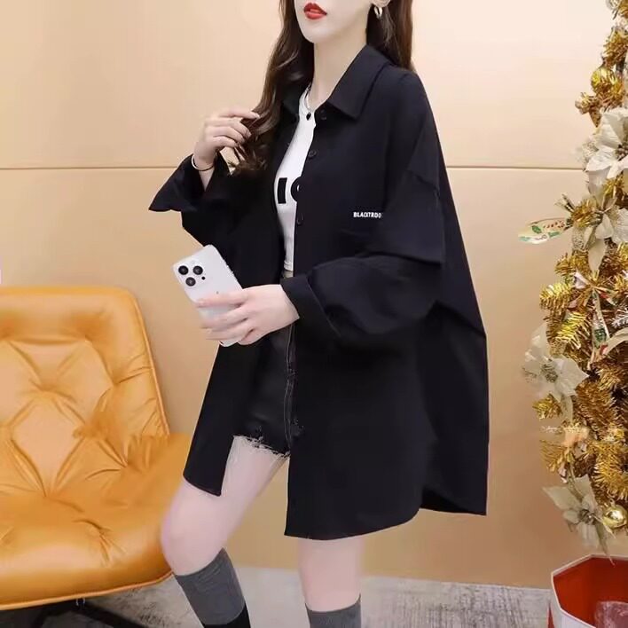 设计感牛仔衬衫外套女春秋2023新款港味爆款大码宽松洋气百搭上衣