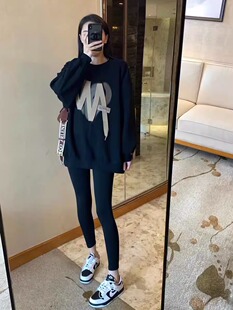 2023秋冬新款薄款飘带卫衣女宽松大码女装设计感长袖t恤休闲上衣