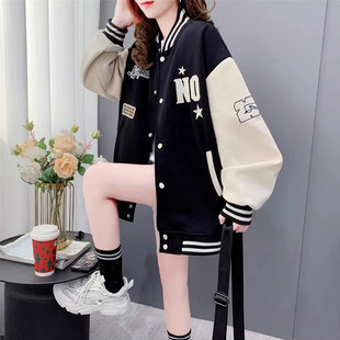 2024秋冬美式复古卫衣棒球服开衫女宽松慵懒风初中高中学生外套潮