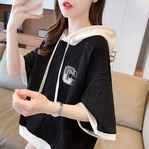 连帽短袖t恤女夏季小个子