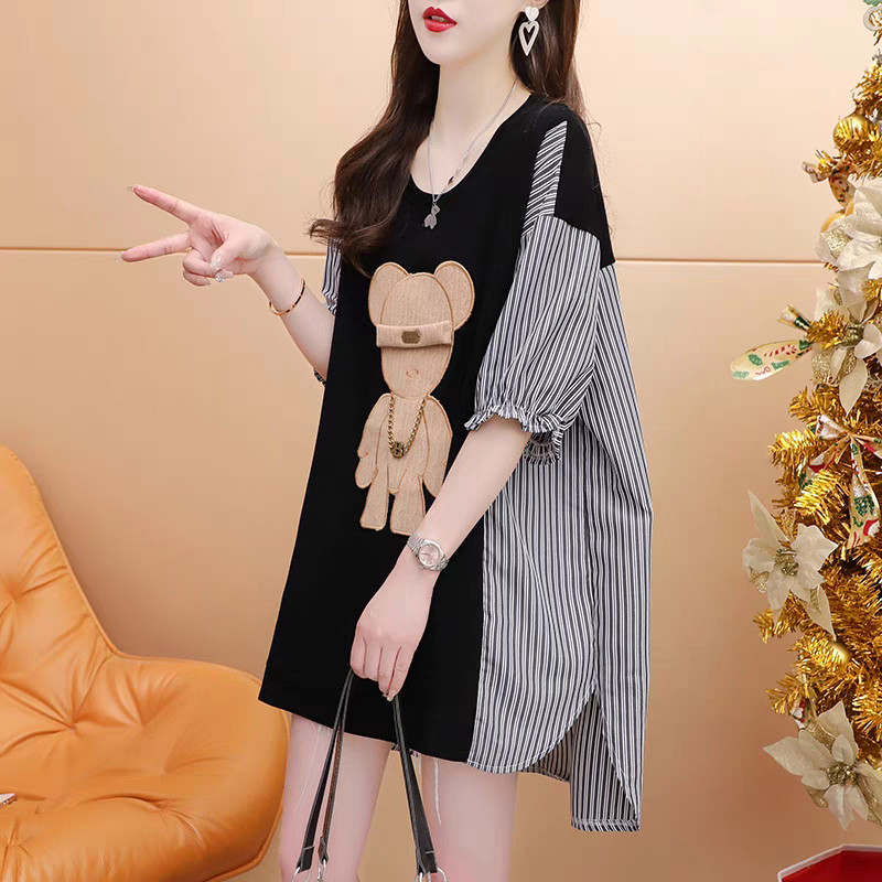 前短后长设计感短袖t恤女夏装2023新款大码宽松洋气拼接纯棉上衣