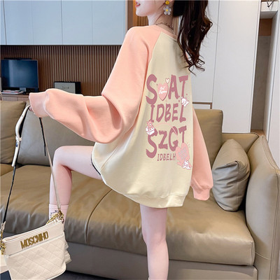 撞色薄款卫衣女大码宽松