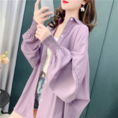 夏季 衬衫 新款 大码 外套 户外薄款 宽松雪纺开衫 透气冰丝防晒衣女长袖