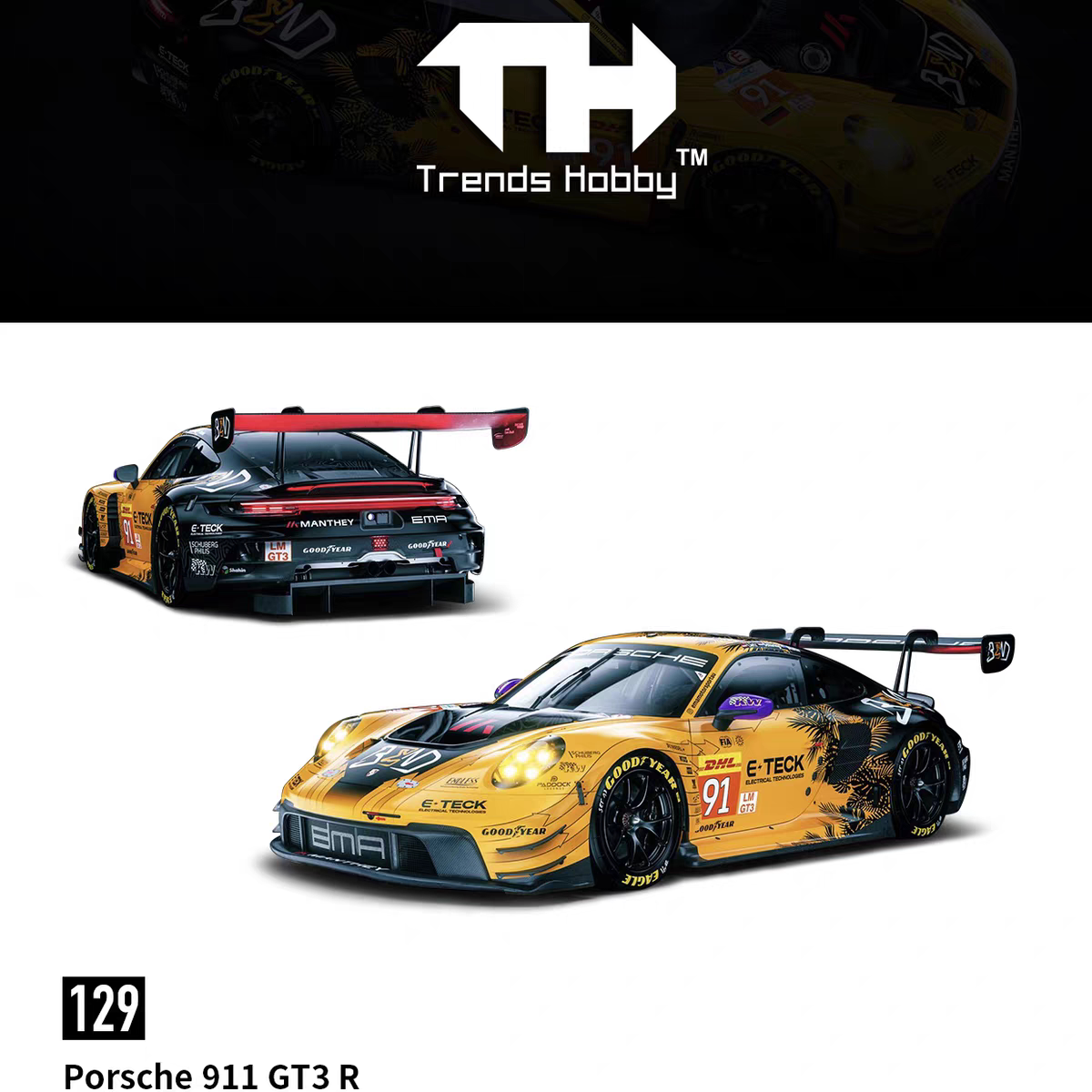 保时捷911 GT3 R 勒芒赛车冠军91号TH 1:64 仿真合金汽车模型收藏