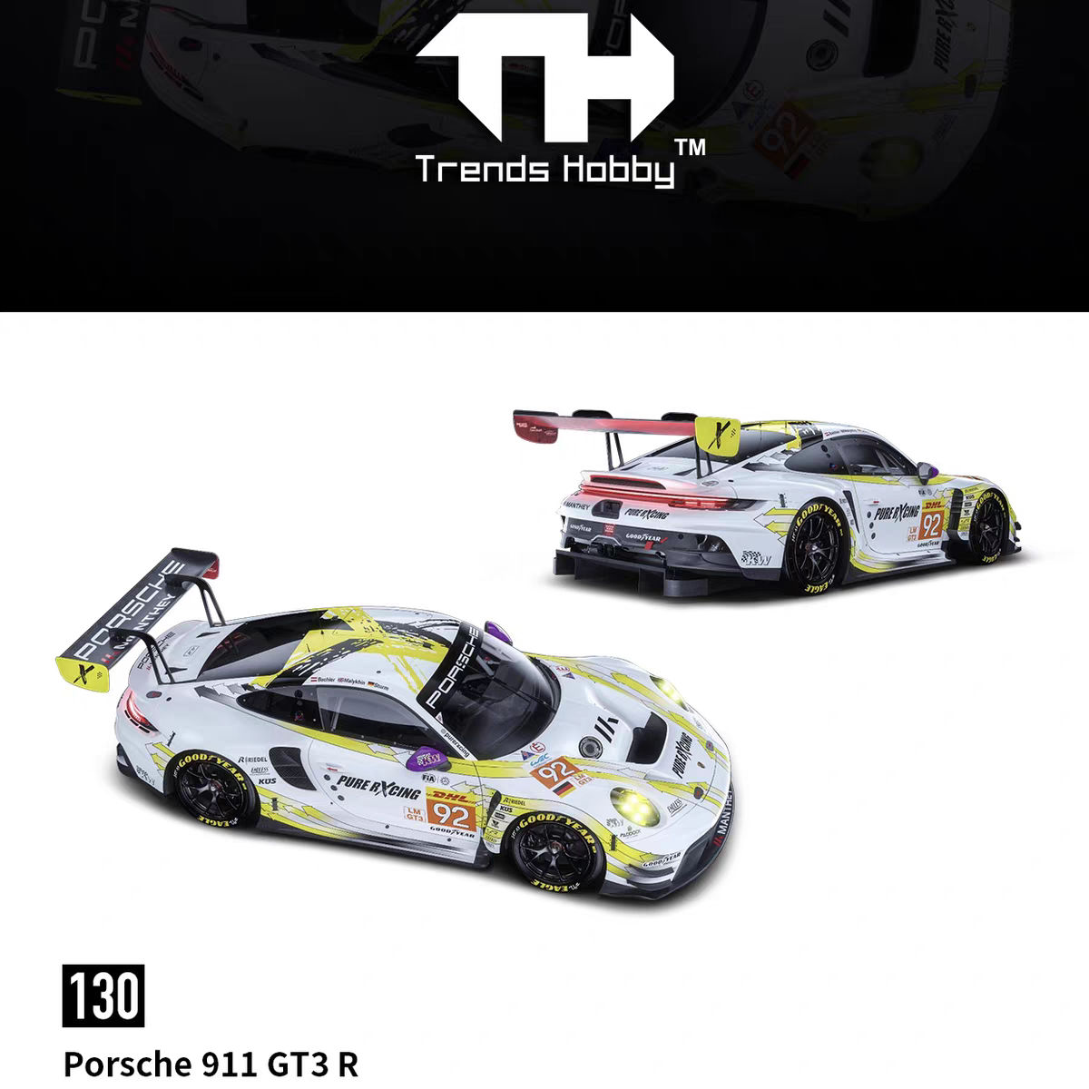 保时捷911 GT3 R 勒芒赛车 LMGT3 92号 TH 1:64 仿真汽车模型收藏