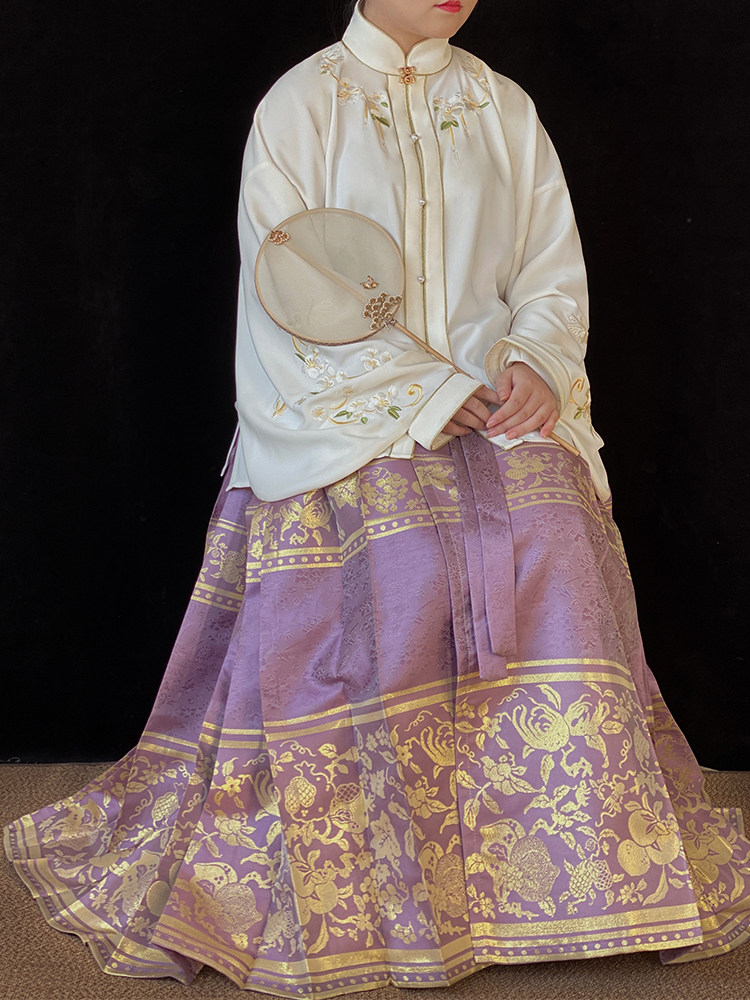 SUI QI NATURAL [BAGUO NAFU] 지방 MM 대형 직조 금 말 얼굴 스커트 4.5 미터 원래 명나라 HANFU 여성 봄