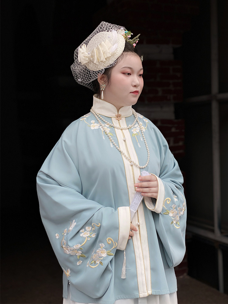 SUIQI NATURAL [가벼운 향기] 오리지널 대형 HANFU 여성 봄 가을 명나라 제작 스탠드 칼라 탑 블라우스 PIPA 슬리브 웨딩 의류