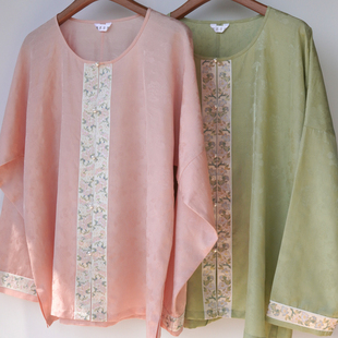 随淇自然【粉黛】大码汉服女春夏明制天丝提花圆领对襟衫织金眉子