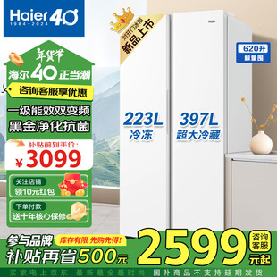 海尔冰箱620升双开门家用大容量对开门风冷无霜一级能效变频旗舰