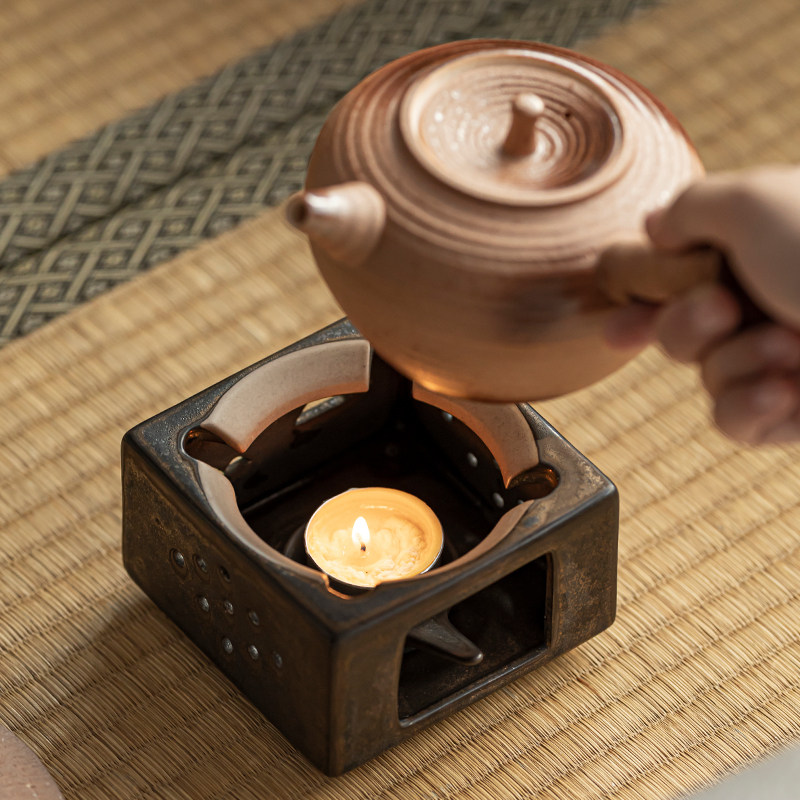 草木祠 鎏金温茶炉日式家用茶道陶瓷蜡烛底座恒温器暖茶器保温座