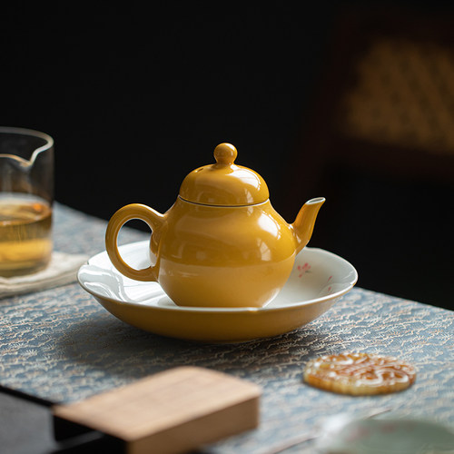 小清新拓黄手绘彩蝶泡茶壶
