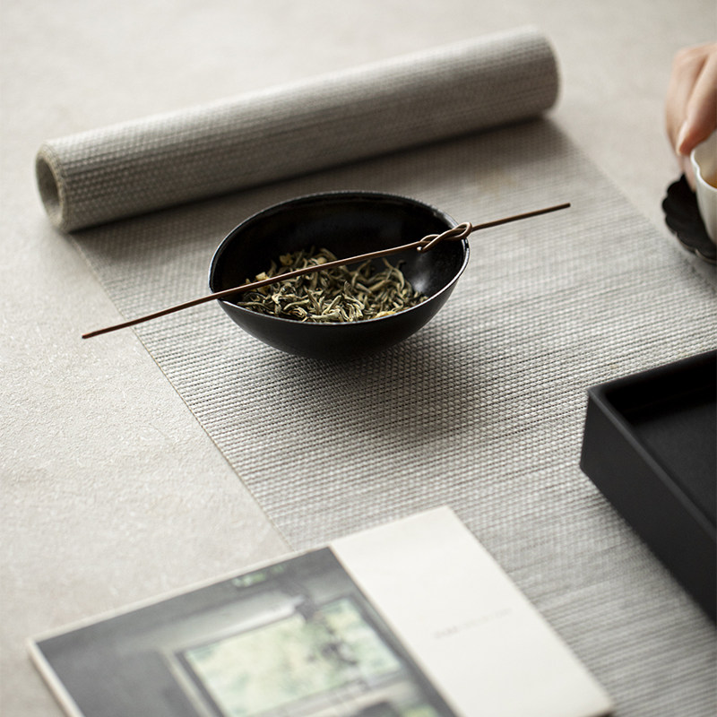 大漆茶则紫铜茶针手工刷漆
