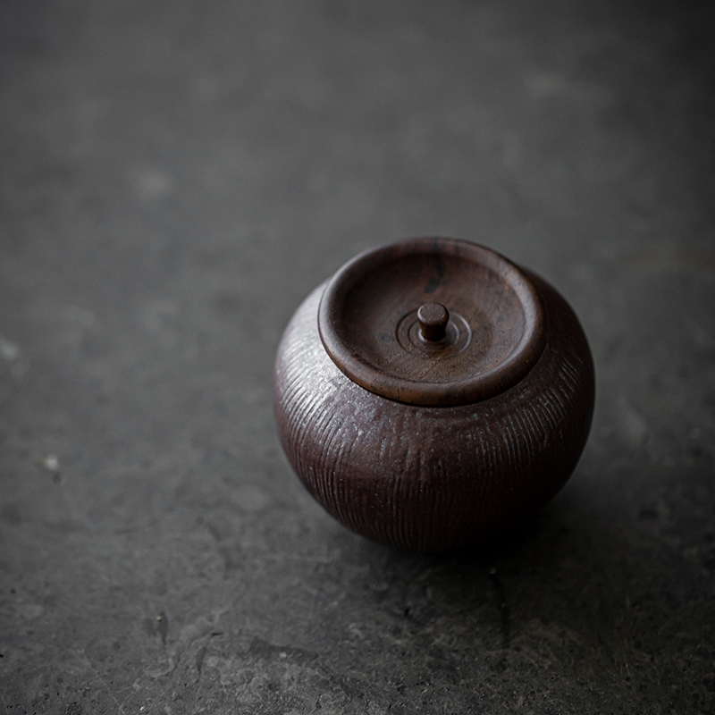 草木祠陶瓷复古茶叶罐木盖香粉罐