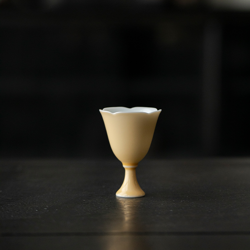 小清新高足花口茶杯酒杯杏黄杯